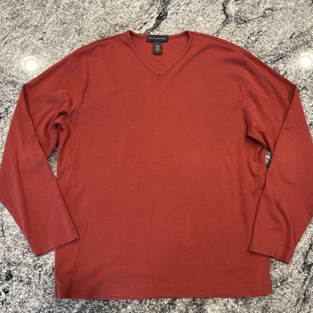 Banana Republic Sweater V Neck Mens XXL Dark Orange Solid Casual Cotton‎ #671